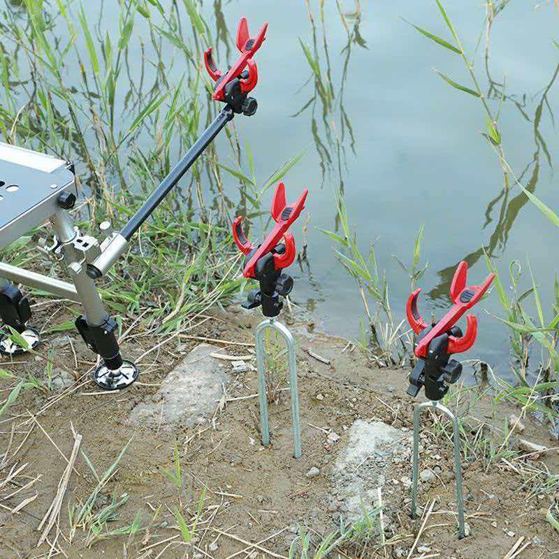 Universal Anti-shake Fishing Rod Holder with Self-locking Turret Bracket and Extended Ground Stake
