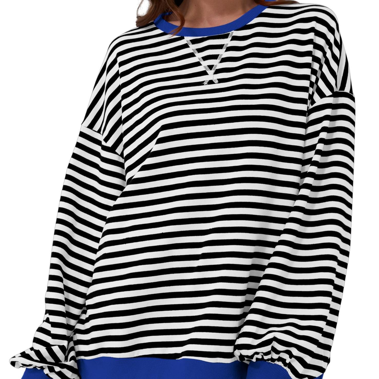 

Женская полосатая повседневная модная футболка с круглым вырезом и заплатками, свободная толстовка с длинным рукавом, стильная легкая мягкая рубашка с длинным рукавом 2XL