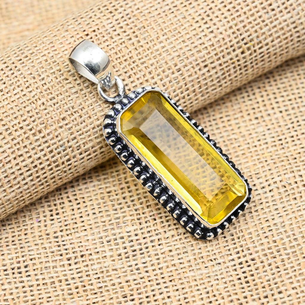 Citrine Gemstone Handmade Solid 925 Sterling Silver Jewelry Anniversary Pendant For Her