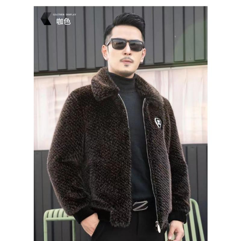 Mens Winter Faux Mink Fur Leather Jacket Coat
