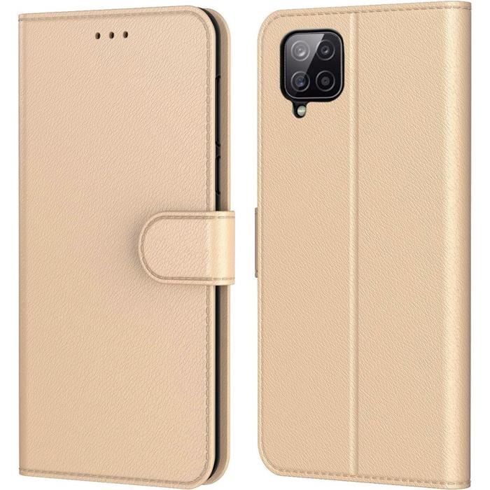 Coque - Samsung - A22 4G - Doré - Protection 360° - Effet Cuir - Support Vidéo
