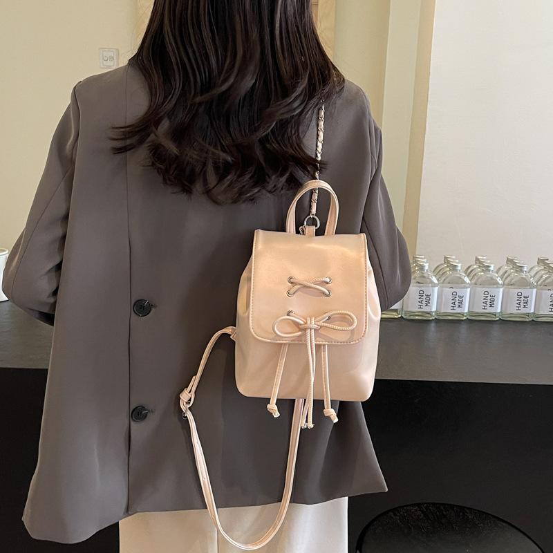 Bow double shoulder small bag women's new trendy fashion backpack cute portable shoulder bag schoolbag