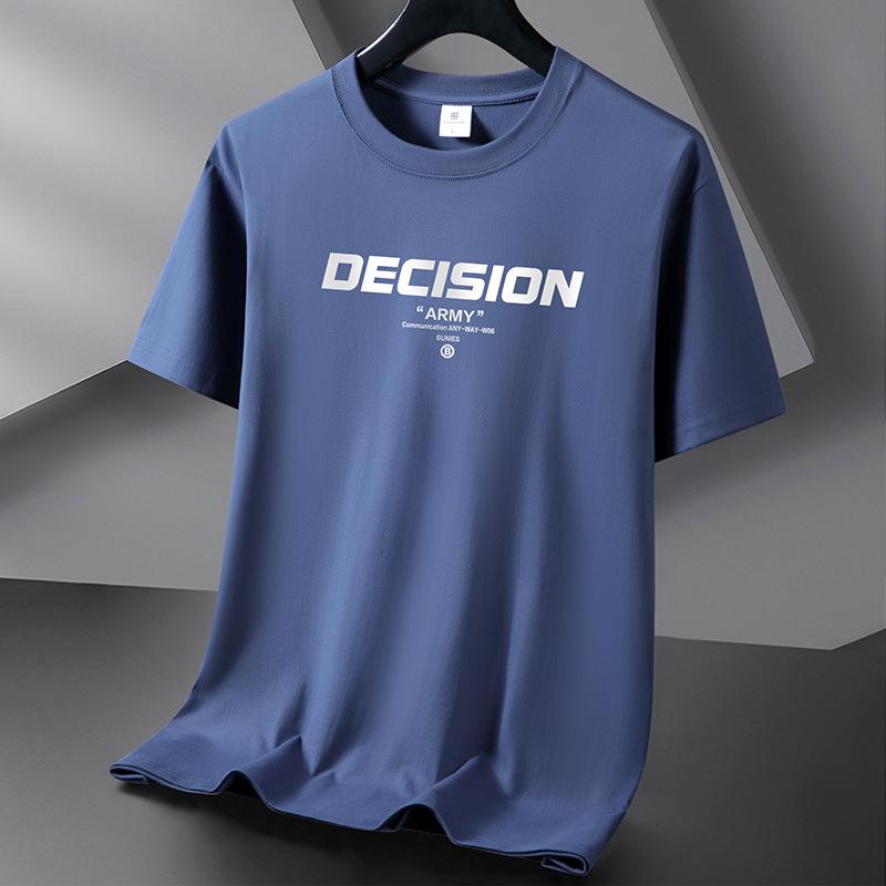 

QICED Летняя футболка с короткими рукавами, мужская футболка с круглым вырезом и трендовым низом XXXXXXL темно-синий