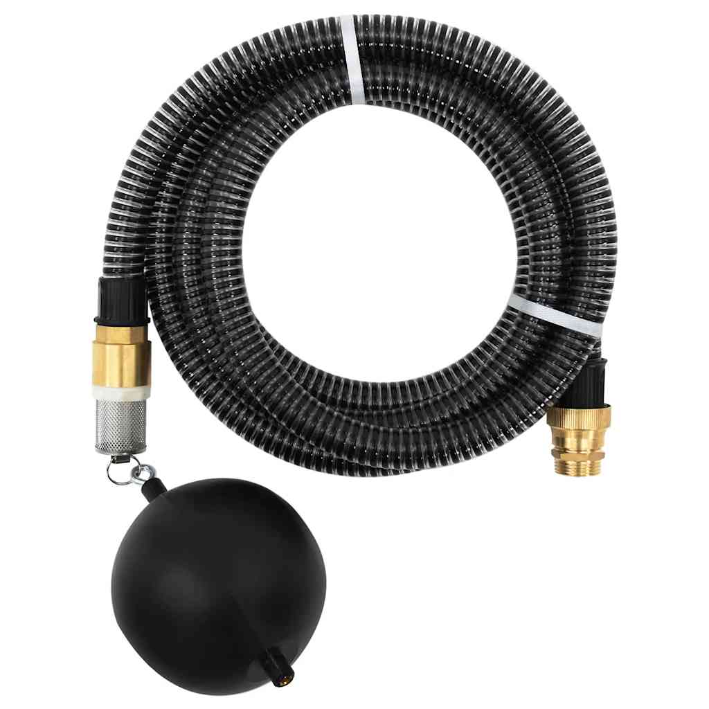 vidaXL Saugschlauch mit Messing-Anschlüssen Schwarz 1,1  15 m PVC schwarz