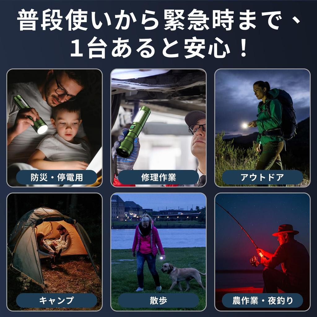 Taschenlampe Neueste Verbesserte Version Leuchtende Fackel LED-Licht Weiß und Rot COB Arbeitslicht 6 Modi Dimmbar Maximale Beleuchtungsdistanz 500m Hoch