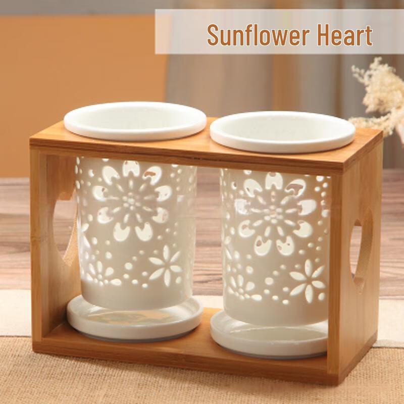 QX Ceramic Double Chopstick Holder with Bamboo Stand