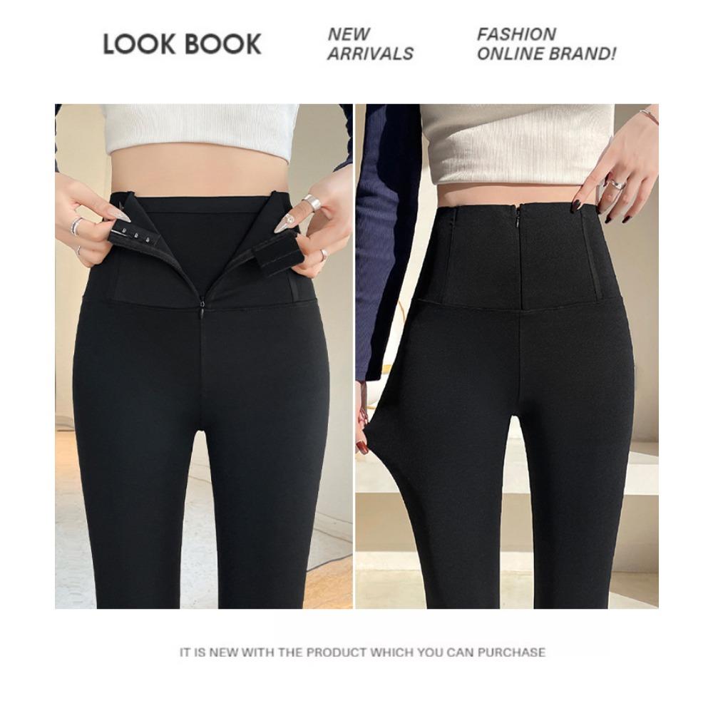 Women Zipper Tummy Control Shark Pants, Fleece Lined High Waist Butt Lifting Skinny Leggings for Autumn Winter Outdoor Wear