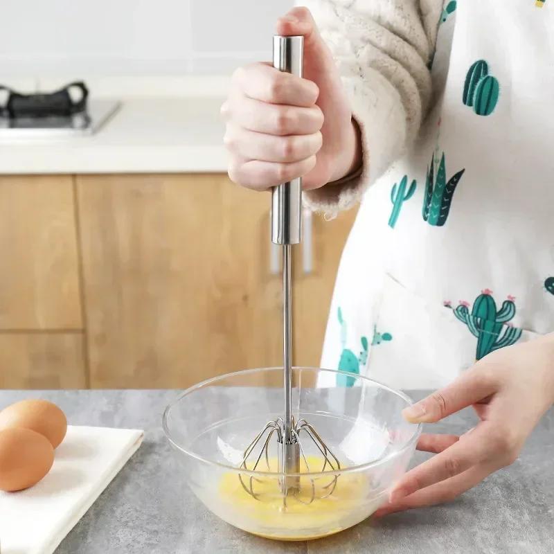 Kitchen Baking Small Tools Stainless Steel Egg Beater Hand Pressure Rotating Semi-Automatic Mixer Coffee Mixing Handheld Tools
