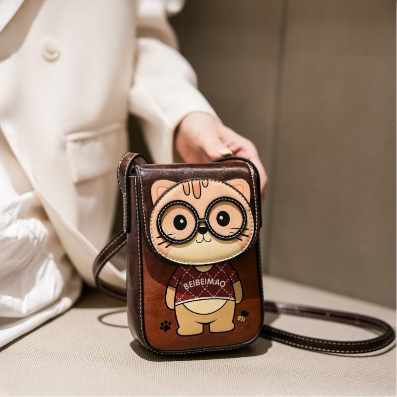 BEIBAOBAO Cute Cartoon Bear Mobile Phone Bag 2026 New Style Women's Change Bag Fashionable High-end PU Shoulder Messenger Bag Female Mini Small Wallet