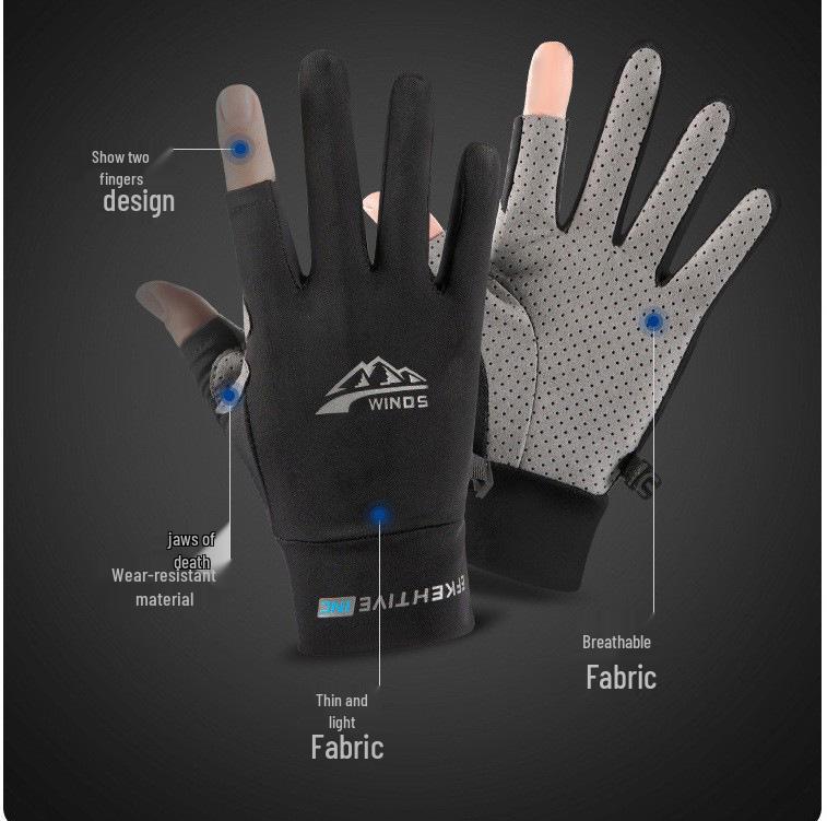 Unisex Sun Protection Ice Silk Gloves - Non-Slip, Breathable, Touchscreen-Friendly for Driving, Cycling, Fishing.