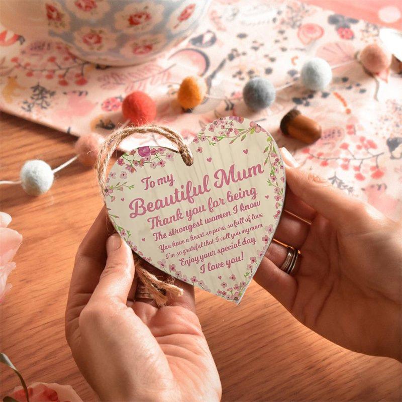 Wooden Heart Hanging Sign Birthday Mothers Day Gifts Thank You Gift For Mom Home Door Decorative Ornaments Pendant