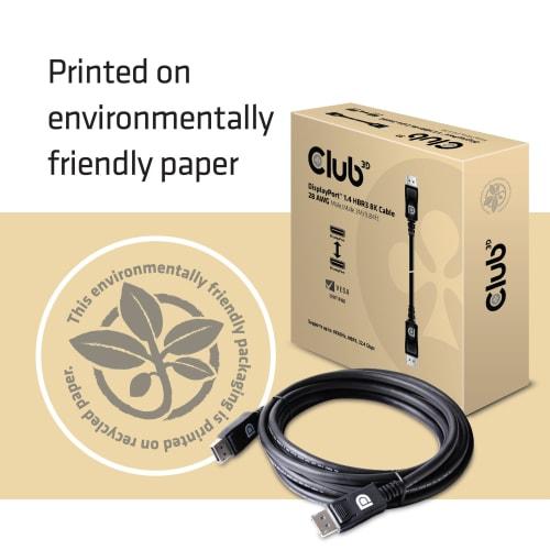 Club3D DisplayPort 1.4 HBR3 (High Bit Rate 3) 8K 60Hz Male/Male 3m 28AWG Display VESA Certified Cable (CAC-1060)