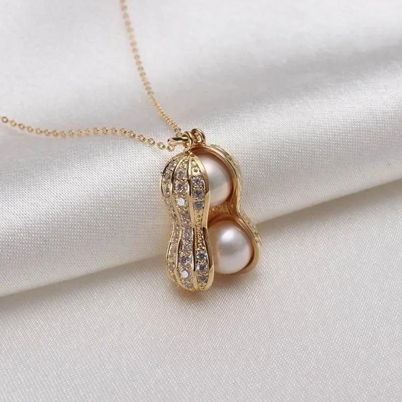 Ladies' Peanut Micro Inlaid Zircon Pearl Peanut Pendant Light Luxury Paired with Niche Fashion Temperament Collarbone  Necklace