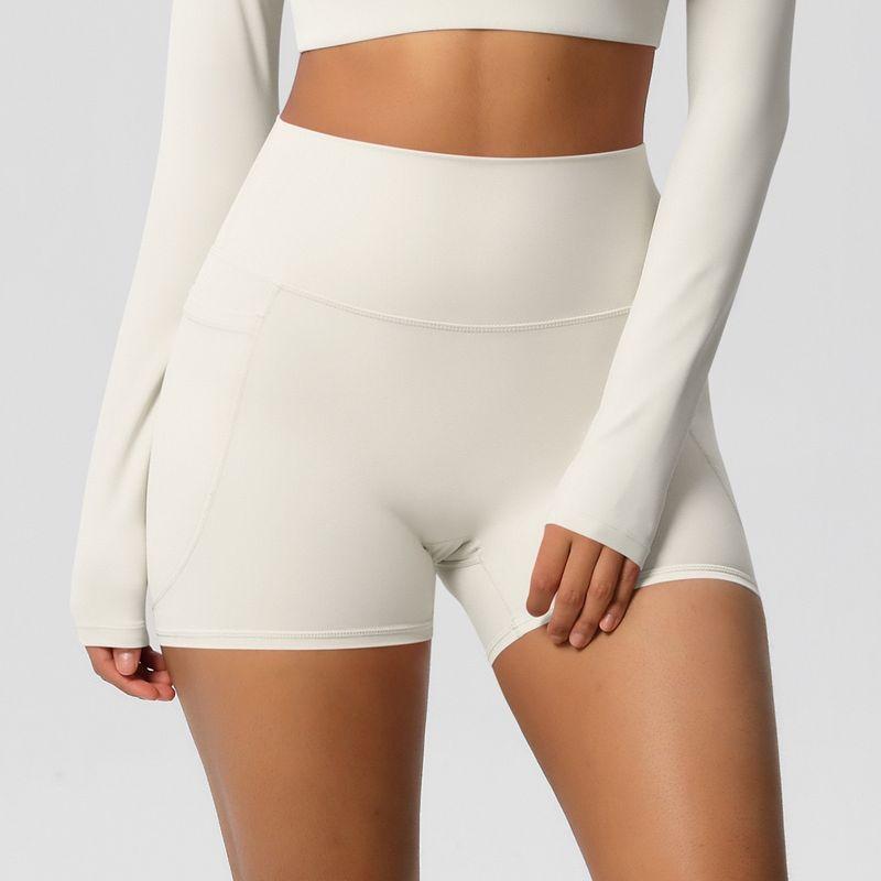 Fashion Nude Feel Brushed Pocket Sports Shorts Women's High Waist Shaping Fitness Shorts Yoga Shorts Tight