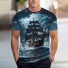 Men'S 3D Sailing Ship Moonlit Ocean Summer T-Shirt Regular Fit Suitable for Daily Y2k