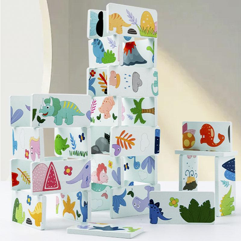 Wooden Toy Dinosaur Domino Animal Shadow Pairing Relay Game Matched Images Montessori Educational Toys For Children Kids
