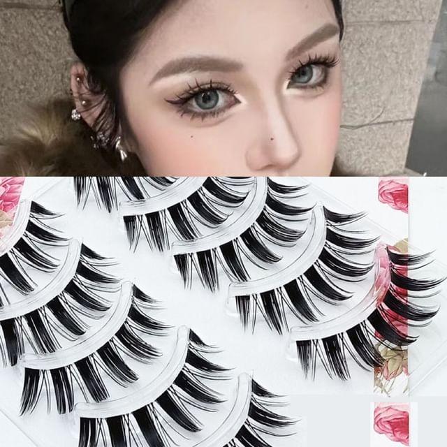 Lashie - Set of 5 Pairs: Spikey Clear Band False Eyelashes DFY46 - Black - One Size