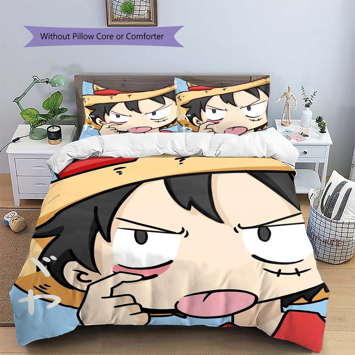 

Luffy Patterned Pillowcase & Duvet Cover Set Anime Modern Themed Bedding for Bedroom Daily Gift.-TING 135x200cm