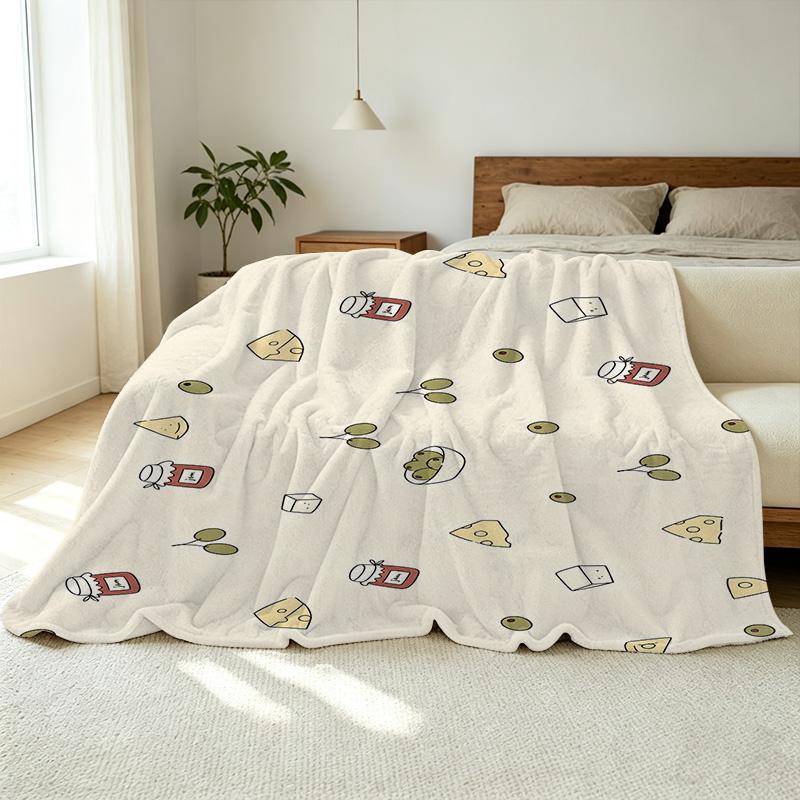 Plush Flannel Blanket - Cute Food Pattern, Soft Skin-friendly, Warm Breathable, No Shedding, For Home Couch Bed, Christmas Halloween Decor