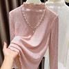 Elegant and Exquisite Jacquard Lace Bottoming Shirt for Women Elegant Suspender Skirt and Half Turtleneck Top with Earrings