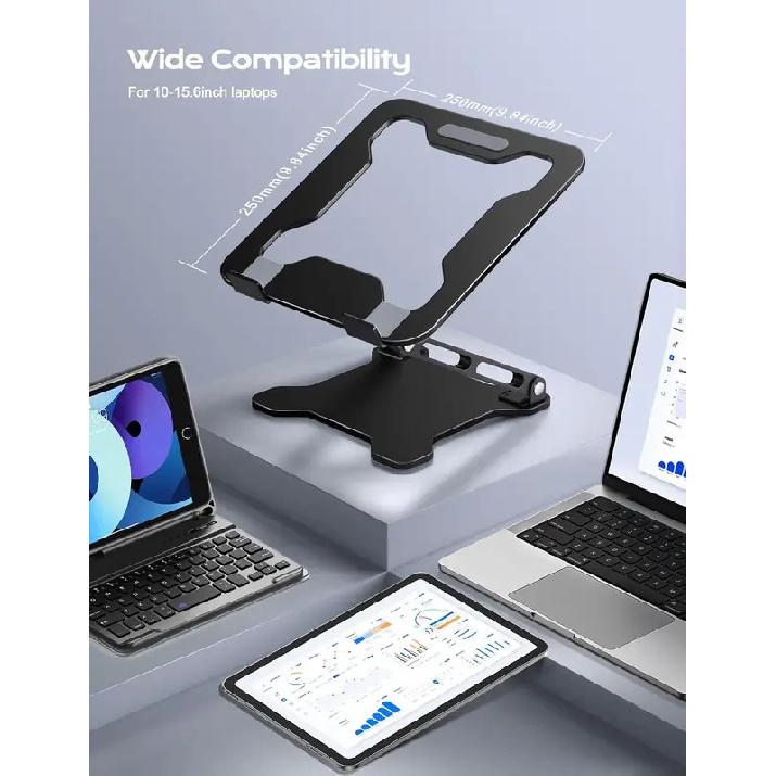 Adjustable Metal Laptop Stand, Foldable & Ventilated Cooling Riser for 10-15.6" Notebooks, Ergonomic Desk Solution