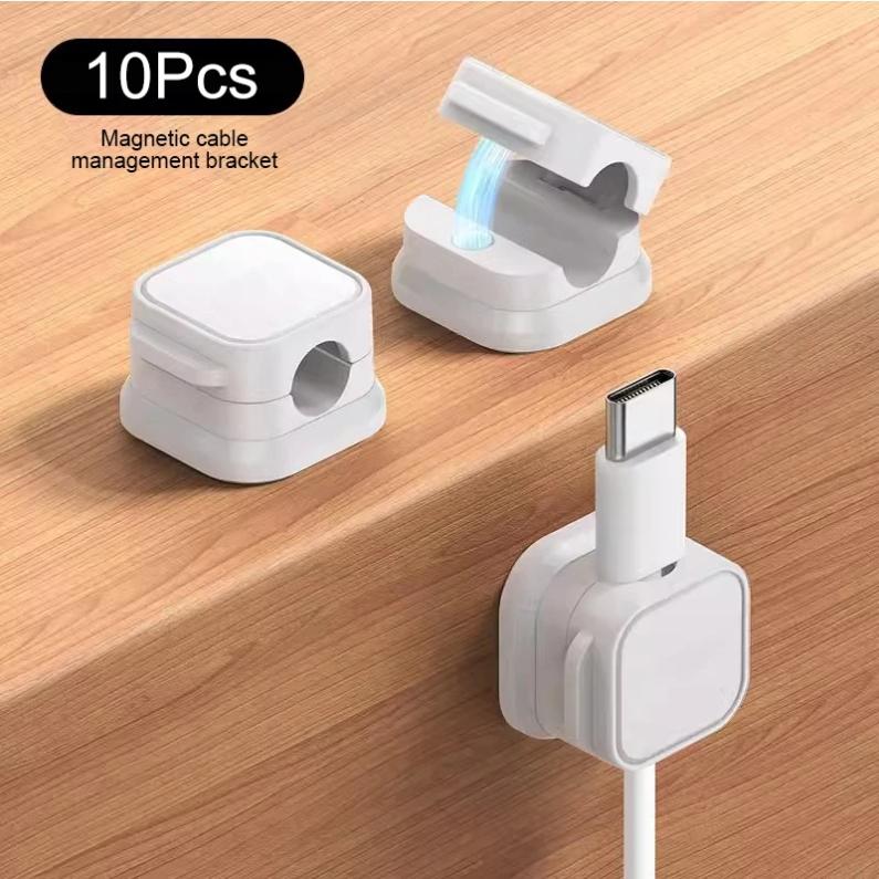 10Pcs Magnetic Cable Holder Self Adhesive Cord Clip Smooth Pulling Charging Cable Keeper Wire Clip for Car/Home/Office