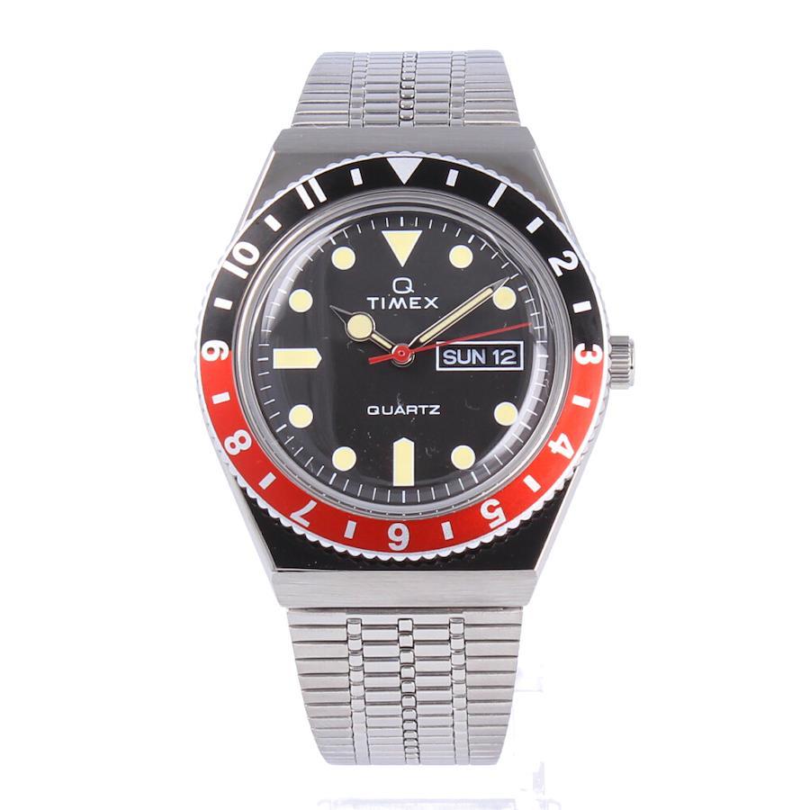 TIMEX Quartz TW2U61300 TIMEX Q 38mm Day Date Black Red Silver Stainless Wrist Watch For Men