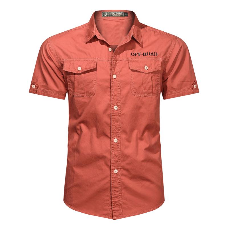 2024 Men's Casual Cotton Military Shirt - Washed, Thin, Loose Short Sleeve