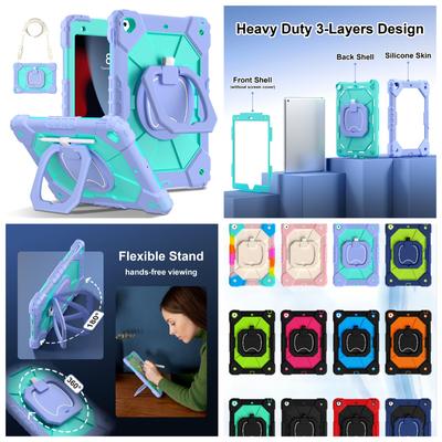 For Apple iPad 10.2 (2019) 360° Rotating Grip Heavy Duty Protection Stand TPU+PC 3in1 Anti-knock Shockproof Tablets PC Case