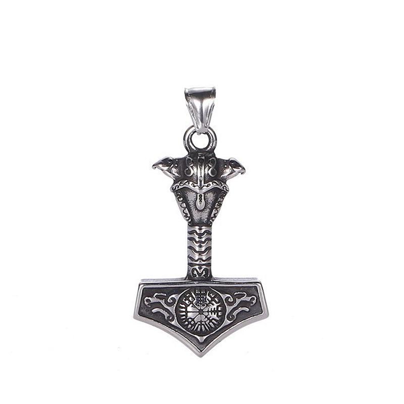Vikings Thor Hammer Pendant Stainless Steel Mjolnir Necklace Nordic Rune Vegvisir Jewelry Popular Norse Scandinavian