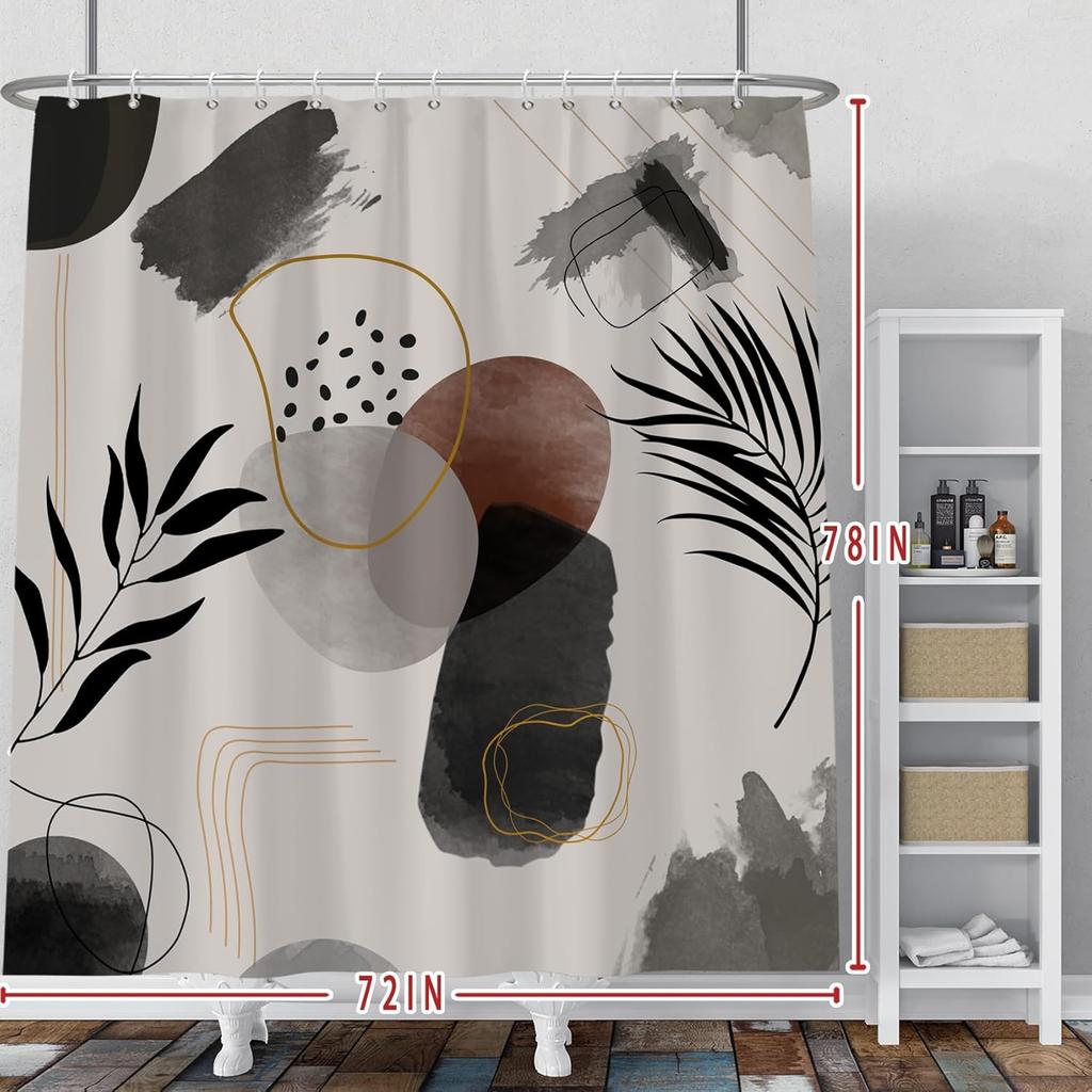 Black Grey Plant Leaves Shower Curtain Medieval Modern Abstract Bathroom Decorative Shower Curtain With Hooks 180X180Cm
