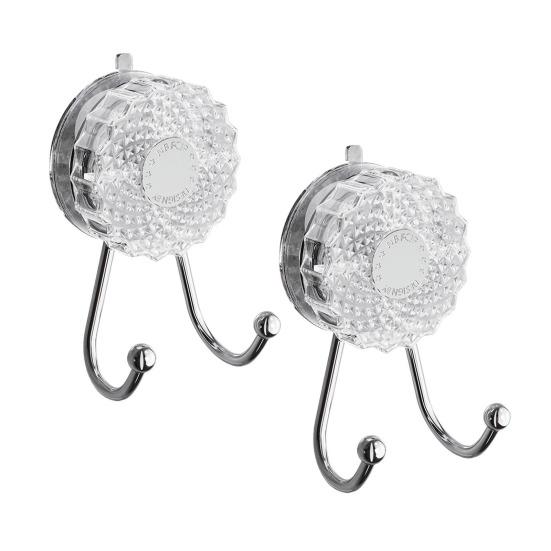 2Pcs Double Hook Wall Hooks No Punching Towel Hook Suction Cup Strong Load Bearing Hanger Waterproof Rustproof Adjustable Hanging Hook for Bathroom