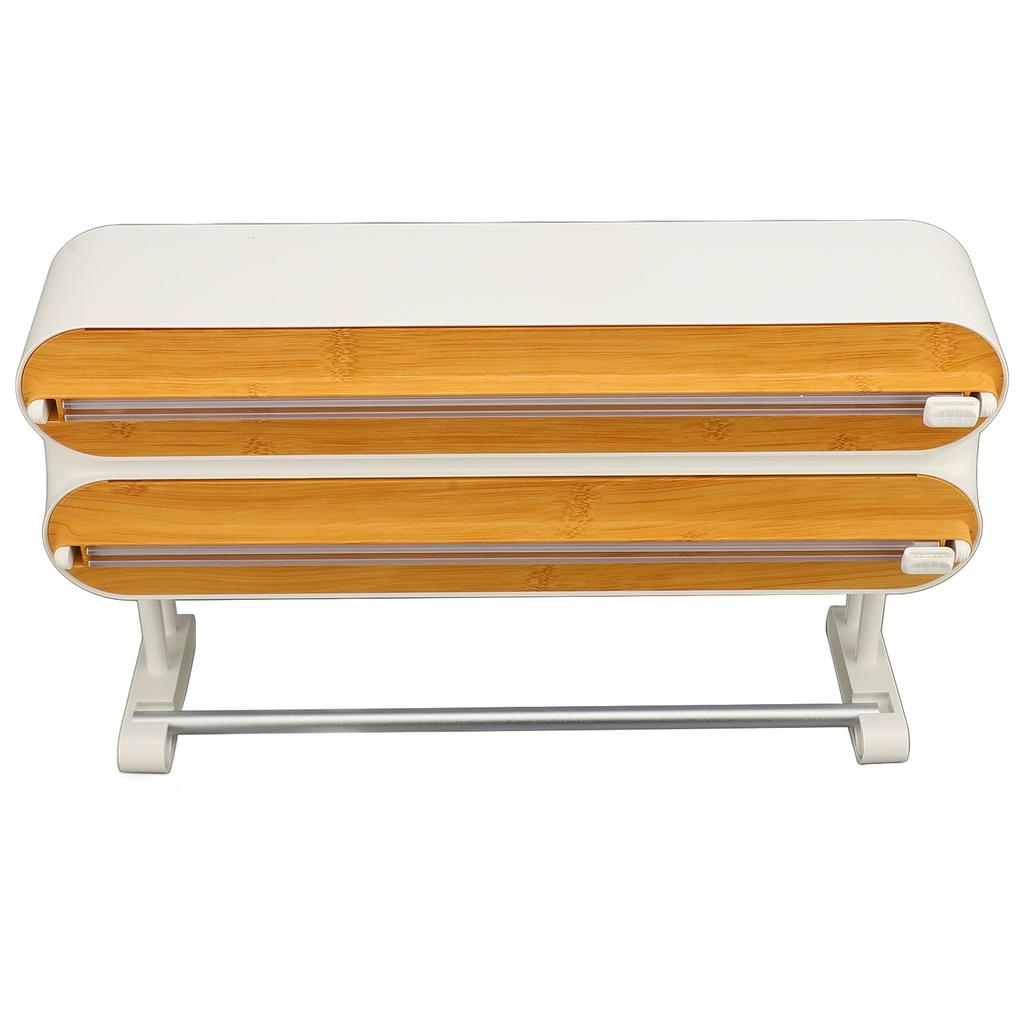 Plastic Wrap Dispenser Innovative Wooden Grain Adjustable Wall 3 In 1 Wrap Organizer with Cutter