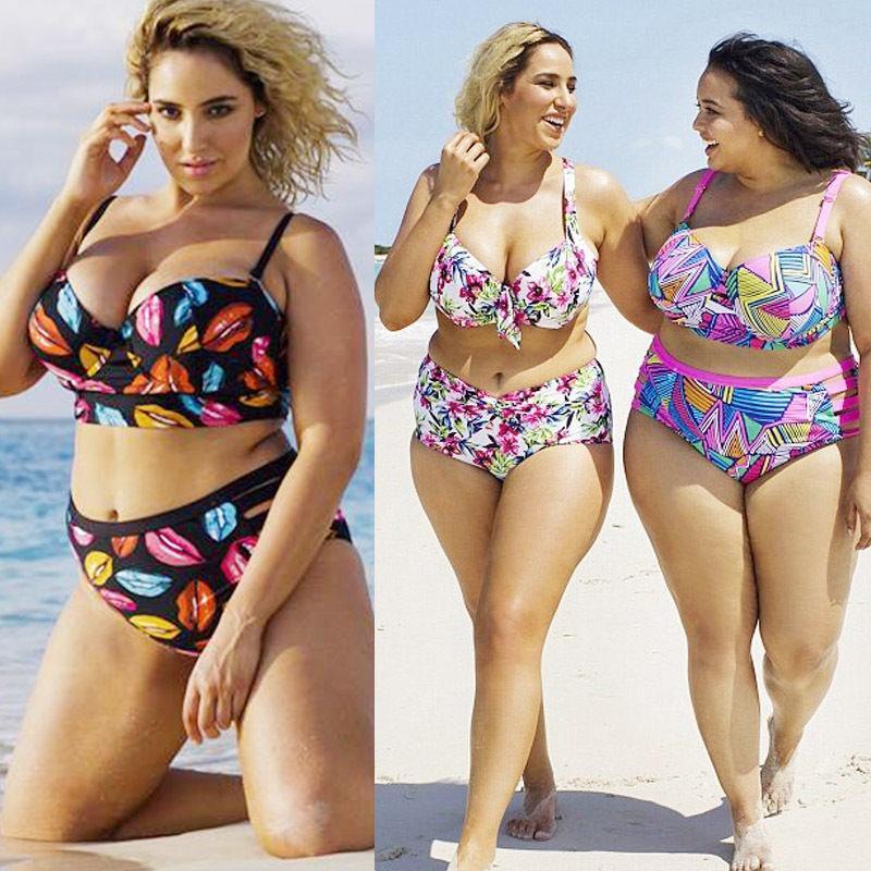 Stylish Women Push Up Padded Plus Size Bikini Set With High Waist Design For Comfort