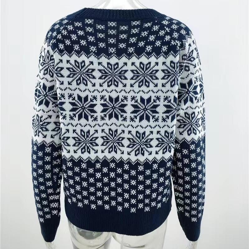IHUASU Women's Snowflake Knit Loose Christmas Long Sleeve Pullover O-Neck Knitted Sweater