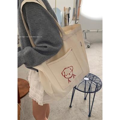 Casual Lazy Wind Canvas Bag Literary Niche Armpit Bag 22 New Simple Printed Shoulder Tote Bag