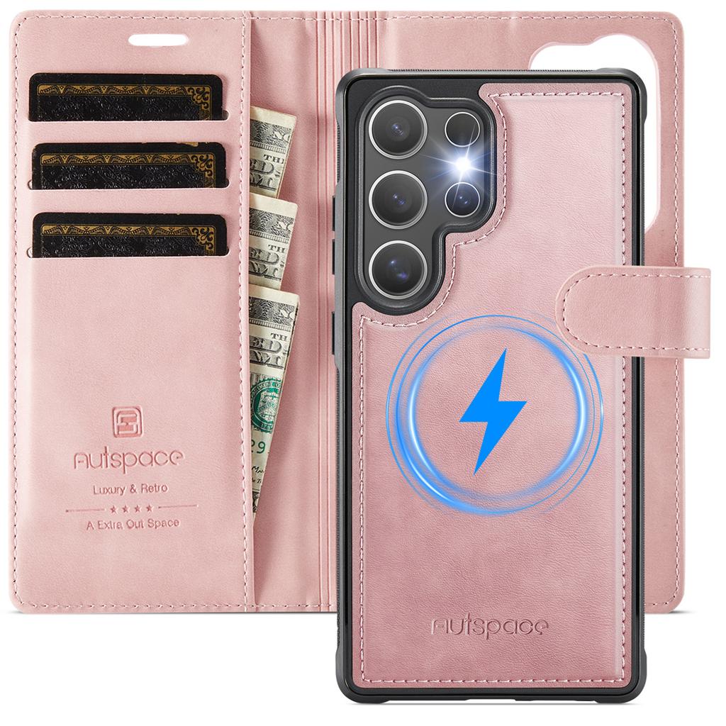 2-in-1 Magnetic Detachable Wallet Case for Samsung Galaxy S24/S24 Plus/S24 Ultra - PU Leather, Card Slots, Wireless Charging, 360° Protection