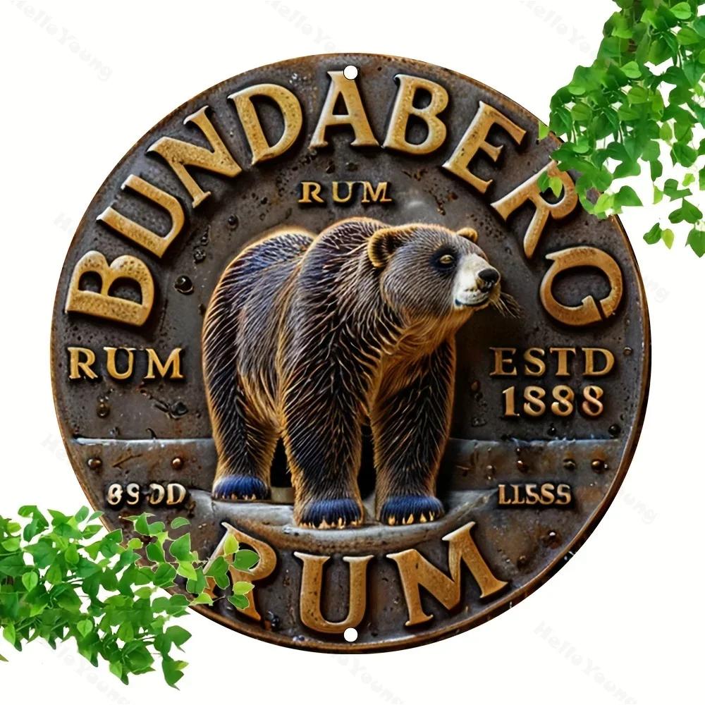 Wall Sign of 1pc Bundaberg Rum, Vintage Style. 2D Round Metal Plaque with Imitation Relief, Ideal Home Garden Wall Decoration
