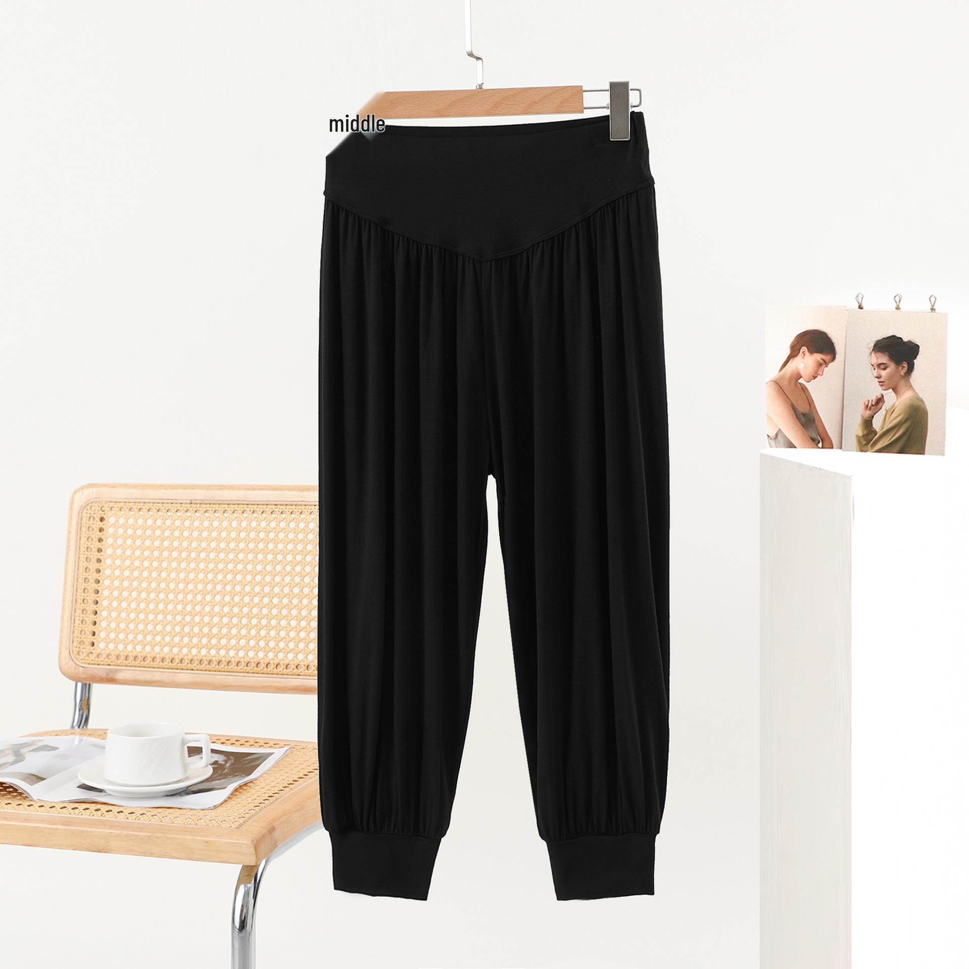 

Женские весенние модальные брюки-шаровары - С высокой талией, Свободного кроя, Однотонные брюки для йоги и танцев M чёрный