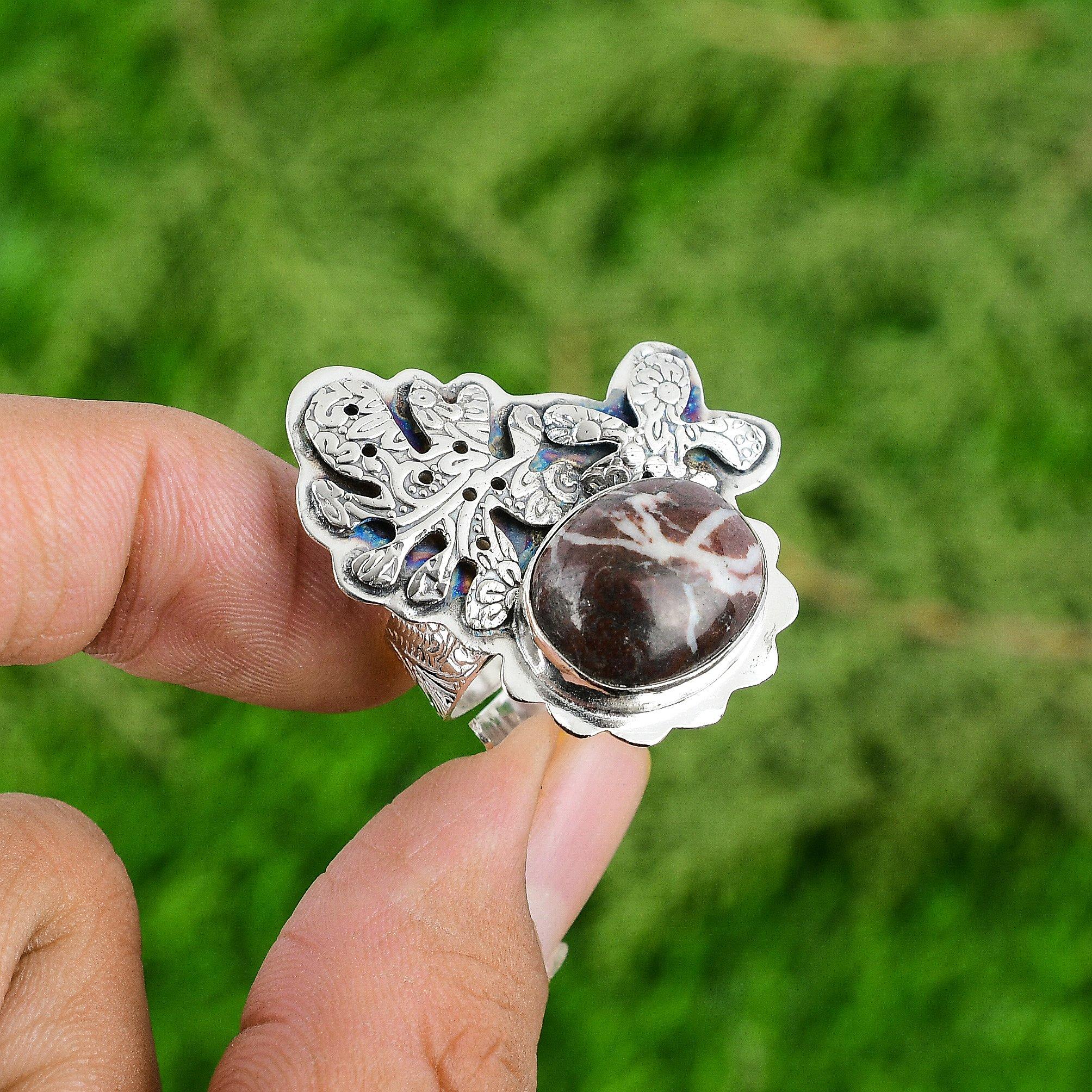 

Подарок для женщин Штабелируемое регулируемое кольцо Серебро 925 пробы Натуральная кокосовая яшма Adjustable