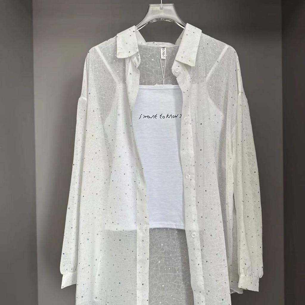 Sonnenschutzhemd Damenmode Locker Glitzernd Atmungsaktiv Langarm Sonnenschutzkleidung