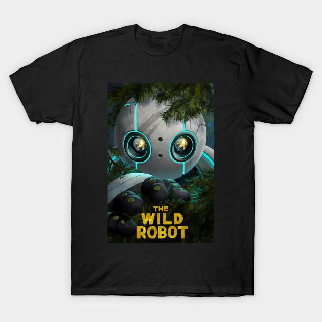 Asian Size Men Black Print T-shirt The Wild Robot No-Cut Heat Transfer Print Cotton Tshirt