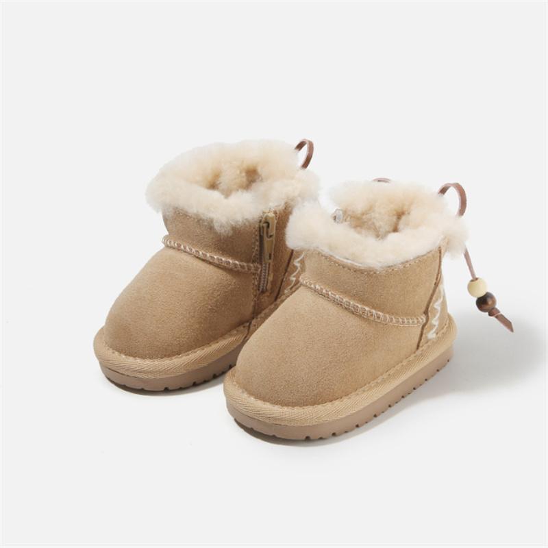 

Winter Baby Boots Leather Warm Plush Boys Boots Soft Sole Toddler Girls Children Snow Boots EU15-25 21 бежевый