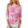 2025 Winter Women's Bow Color Block Round Neck Knitwear Sweater