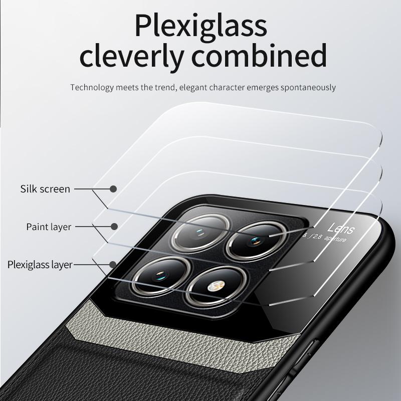 EUCAGR Coque en Cuir PU Acrylique Pour Xiaomi 14T 14TPro Protection Caméra Coque Arrière de Téléphone pour Xiaomi 15 Ultra 15S Pro Cadre Coque