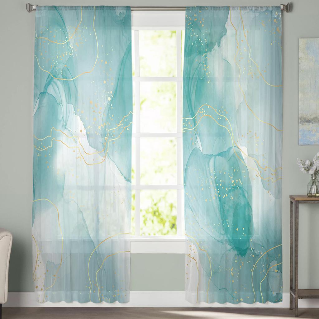 Marble Line Aqua Tulle Curtains For Living Room Bedroom Voile Sheer Curtain Window Home Decor Drapes