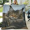 Maine Coon Cat Design Blanket Realistic Fluffy Feline Illustration, Soft Lightweight AllSeason Throw for Bed, Sofa, Camping & Travel Machine Washable