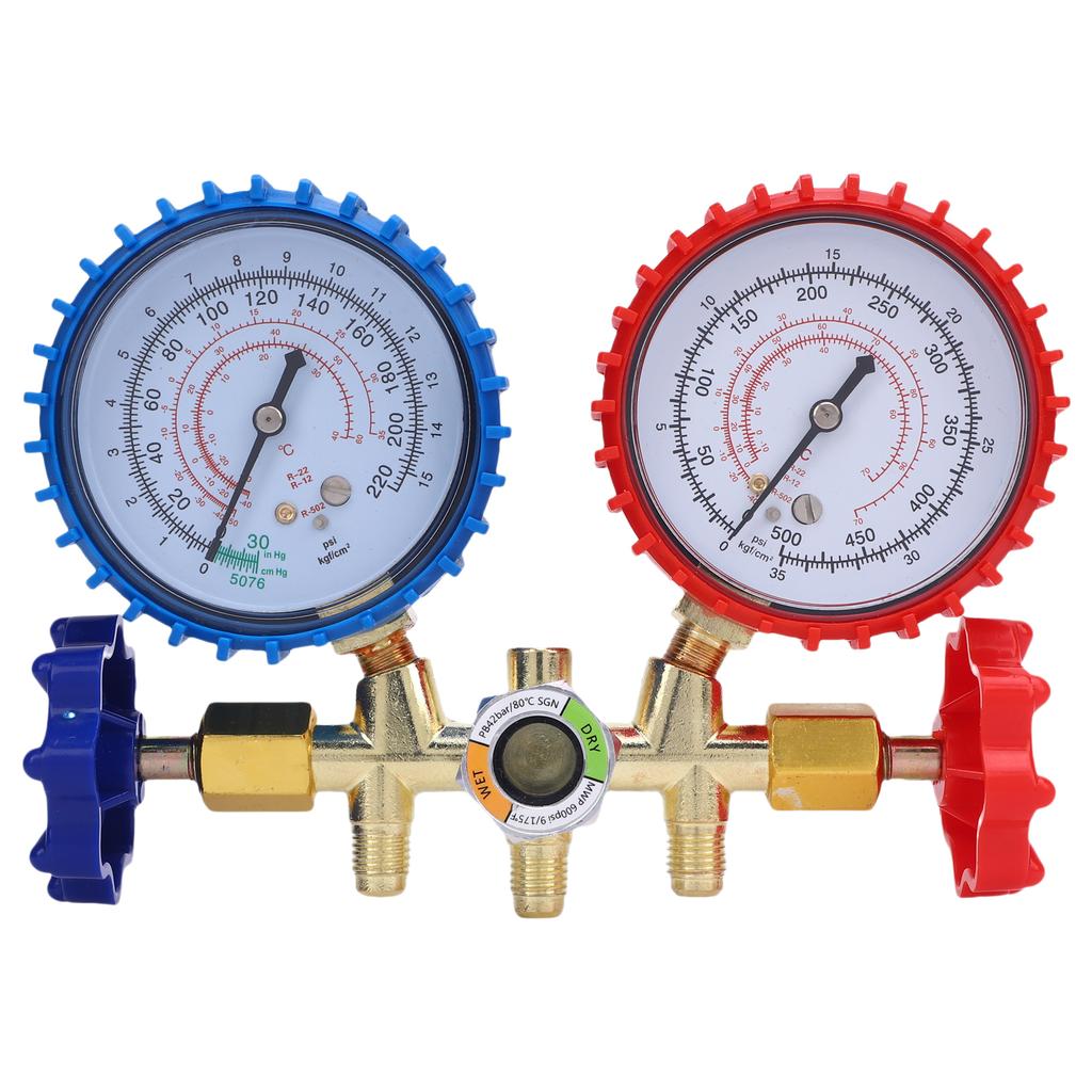 3 Way AC Manifold Gauge Set for R134A, R410A, R404A Refrigerants, with Quick Couplers, 410 Adapter, Puncturing Can Tap,