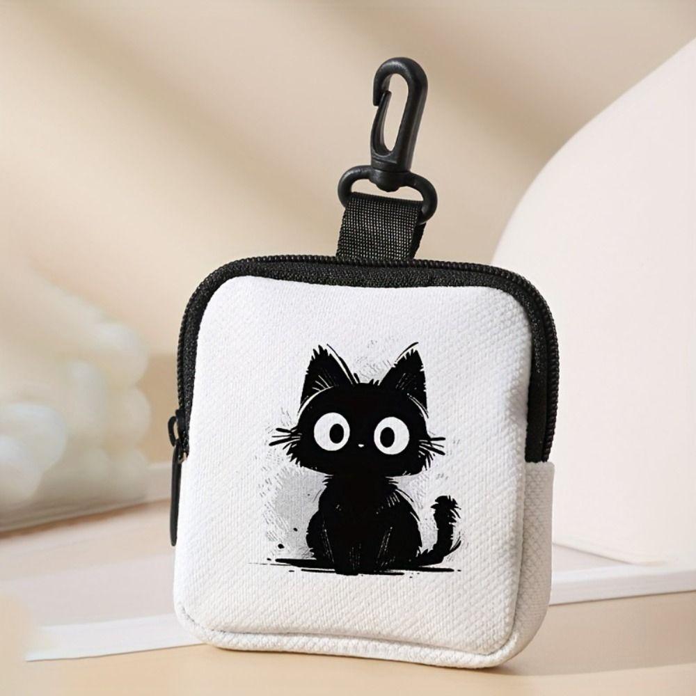 Trendy Cartoon Printed Mini Keychain Bag Creative Luxury Earphone Key Bag Cat Pattern Storage Bag Bag Accessories