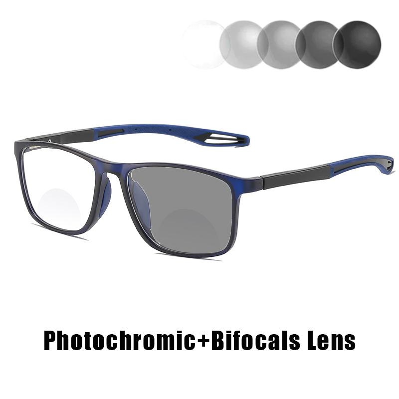 New TR90 Bifocal Reading Glasses Unisex Fashionable Photochromic Reading Glasses with High-Definition Blue Light Protection +4.0